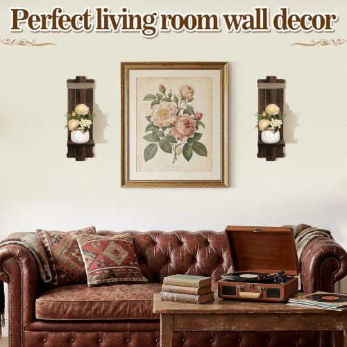 Alphatool Handmade Wooden Candle Sconces Set of 2 Farmhouse Wall Decor - color: Brown