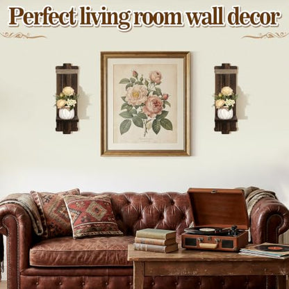 Alphatool Handmade Wooden Candle Sconces Set of 2 Farmhouse Wall Decor - color: Brown