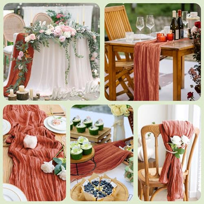 Cheesecloth Table Runner 10FT Terracotta Boho Gauze Rustic Sheer Runners - color: Terracotta, size: 1 Pack