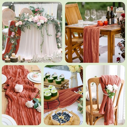 Cheesecloth Table Runner 10FT Terracotta Boho Gauze Rustic Sheer Runners - color: Terracotta, size: 1 Pack