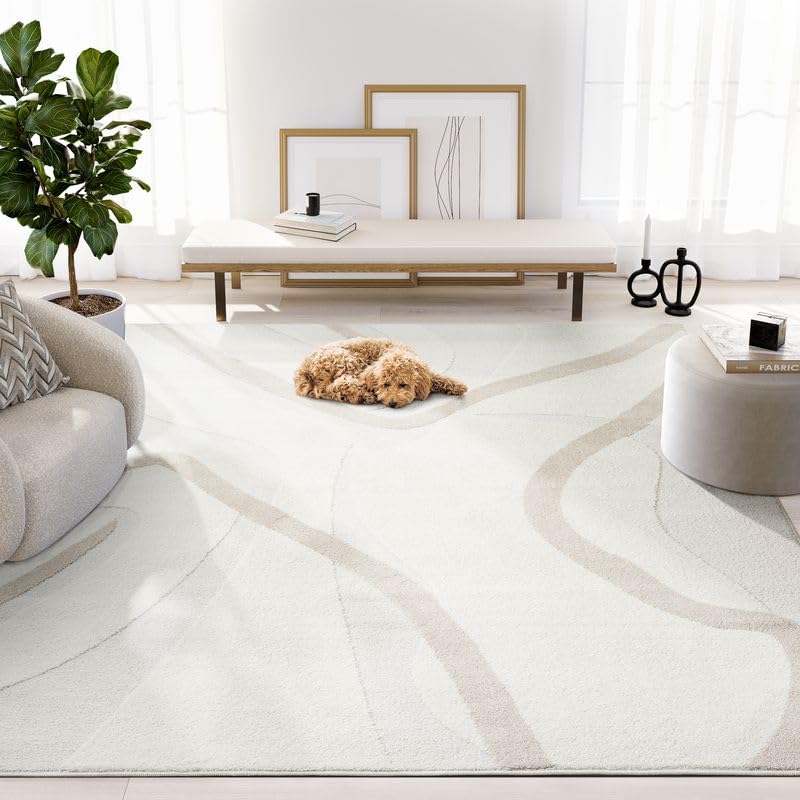 Abani Nomad Cream & Beige Area Rug 6' x 9' for Living Room, Bedroom - Chic Abstract Pattern - Durable & Easy to Clean - size: 6 x 9 feet