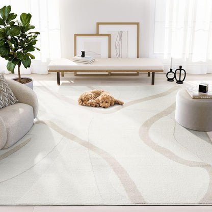 Abani Nomad Cream & Beige Area Rug 6' x 9' for Living Room, Bedroom - Chic Abstract Pattern - Durable & Easy to Clean - size: 6 x 9 feet