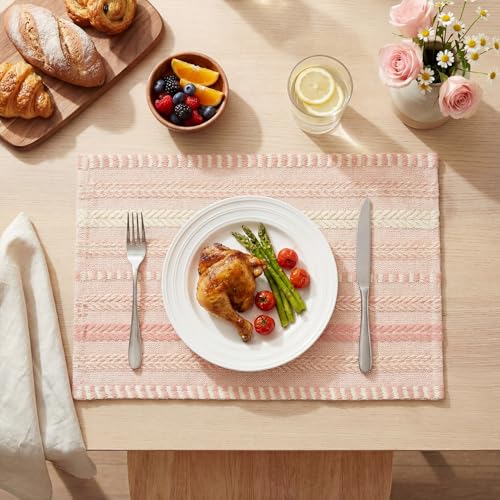 Artoid Mode Pink Woven Braided Stripe Placemats Set of 4-12x18 Inch - color: Pink, size: 12" x 18", 4 Pcs