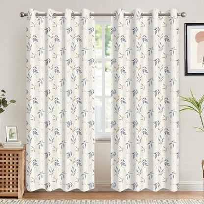 Modern Botanical Blackout Curtains 2 Panels Set - Delicate Floral Leaf Pattern Window Drapes with Grommets, Thermal Insulated Room Darkening Curtains for Bedroom Living Room, 52x84 Inch - color: Delicate Floral-e