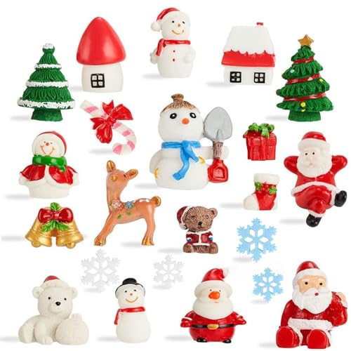 CCINEE 38PCS Christmas Miniature Figurines Ornament Kit Santa Claus Tree Resin Decoration for Fairy Garden Doll House Home Decor