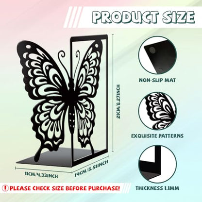 Peacoblue 5.5"x4.3"x8.3" Metal Bookends, Heavy Duty Book Ends for Shelves - style: Butterfly