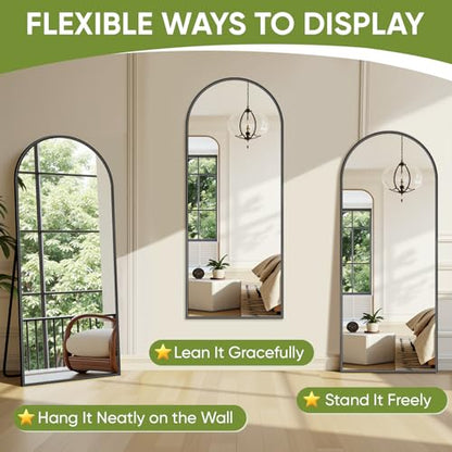 Full-Length Floor Mirror with Stand, 58"x21" Arched Style Full Body Standing Mirror for Bedroom, Living Room, Gym, Dorm - Shatter-Resistant & Easy Assembly, Black