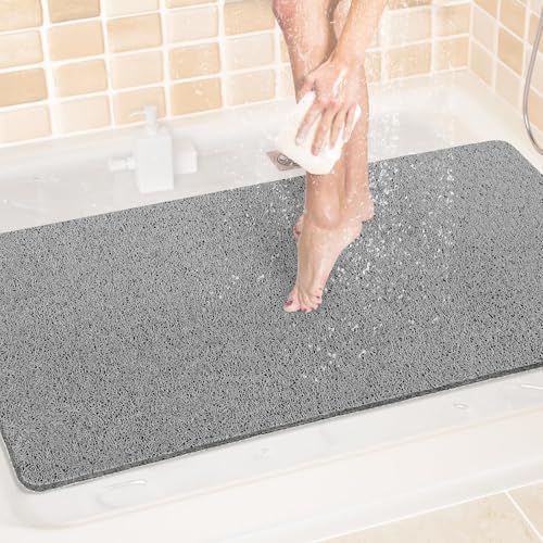 LuxStep Shower Mat Bathtub Mat,Non-Slip Bath Mat with Drain, Quick Drying - color: Stylish Grey, size: 40" x 24"