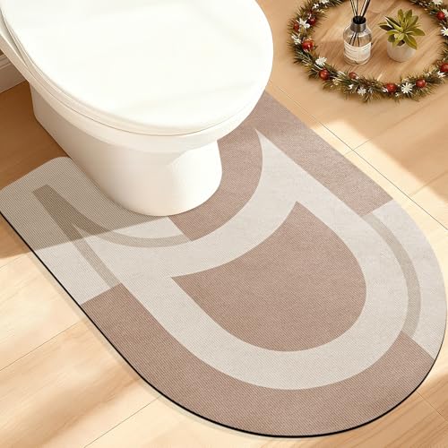 ACCUMTEK Non Slip Bath Mat, Thin Bathroom Rugs Fit Under Door, Quick Dry Bath Mats, Machine Washable Bath Rugs for Bathroom, Bathtub & Kitchen, Light Brown/Bordered/U-Shaped 24"x20" - color: Light Brown, size: 1'8" x 2' (U-Shape)