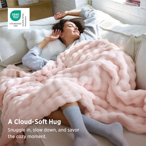 Bedsure Cloud Bubble Fleece Twin Blanket for Bed, Light Pink, 60"×80" - color: 02 Light Pink, size: Twin (60" X 80")