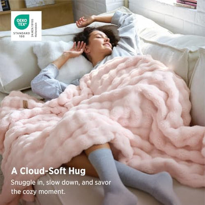 Bedsure Cloud Bubble Fleece Twin Blanket for Bed, Light Pink, 60"×80" - color: 02 Light Pink, size: Twin (60" X 80")