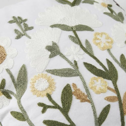 Neutral Daisy Floral Embroidered Pillow Covers 18x18 Set of 2 - color: White Green Camel, size: 18" x 18" (Pack of 2)
