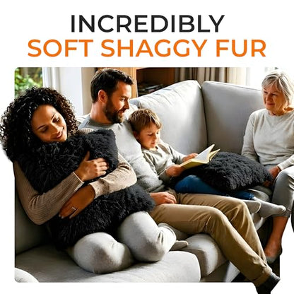 Cheer Collection Throw Pillows for Couch and Bed, Soft Shaggy Throw Pillows with Inserts Included, Cozy Long Hair Faux Fur Pillows - Set of 2-20" x 20" - Black - color: Black, size: 20" x 20"
