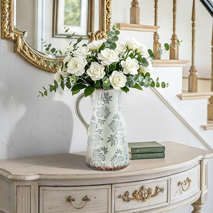 Enra Blue and White Ceramic Pitcher Vase, 12.2" Tall Flower Vase - color: 03-blue and White-12.2 Inch
