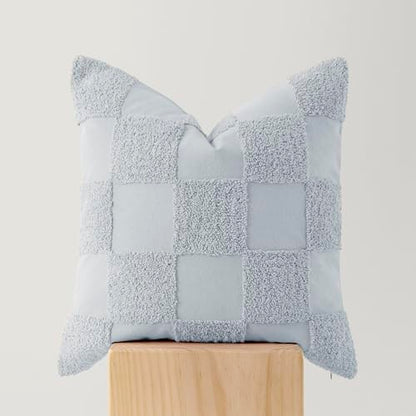 Double Stitch 100% Cotton Boho Checkered Throw Pillow Covers, Arctic Blue - color: Arctic Blue, size: 20" x 20" (Pack of 1)