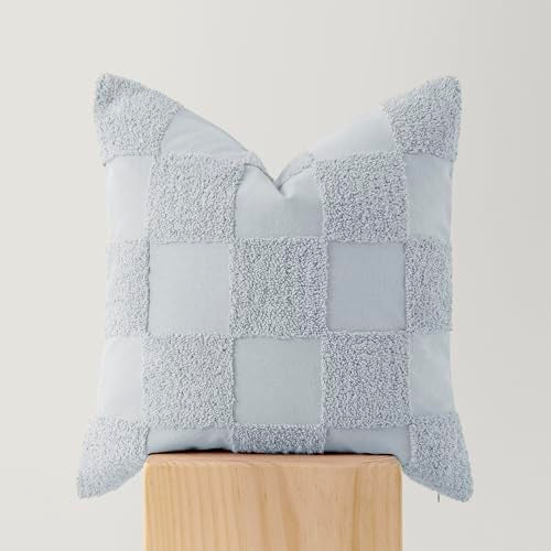 Double Stitch 100% Cotton Boho Checkered Throw Pillow Covers, Arctic Blue - color: Arctic Blue, size: 20" x 20" (Pack of 1)