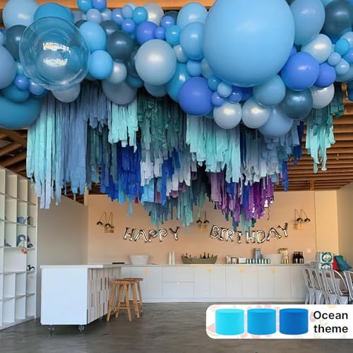 PartyWoo White and Blue Crepe Paper 4pcs 328 FT Pearl Light White Streamers - color: Blue White-9623