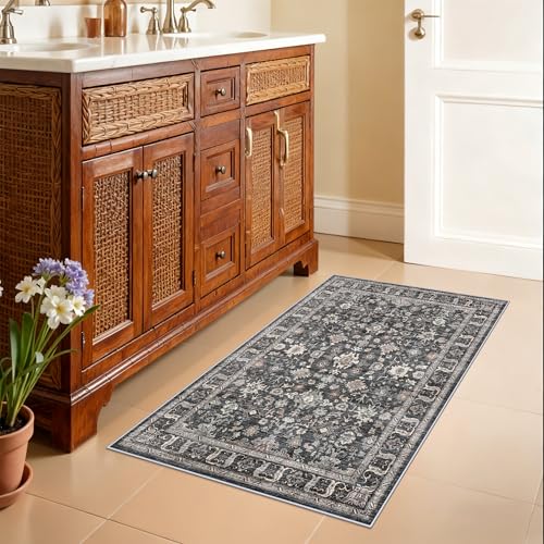 Washable Entry Rug 2x3: Kitchen Rug Runner Front Door Throw Rugs Non-Slip - color: Dark Black Gray, size: 2' x 3' (Rectangular)