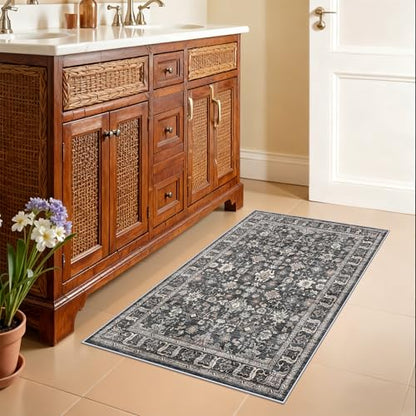 Washable Entry Rug 2x3: Kitchen Rug Runner Front Door Throw Rugs Non-Slip - color: Dark Black Gray, size: 2' x 3' (Rectangular)