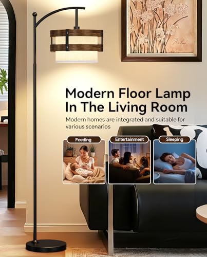 67" Industrial Floor Lamp with Wood & Black Metal Shade, Modern Standing Lamp, Rustic Farmhouse Tall Lamp for Living Room Bedroom Office, 2700K Bulb & Foot Switch Included (Black+ Wood -FL-2529) - color: Black+ Wood -FL-2529