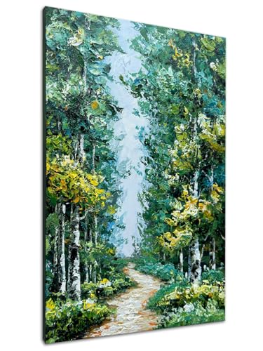 Alenoss Hand Painted Oil Painting on Canvas, Green Textured Wall Art - color: AL-B103