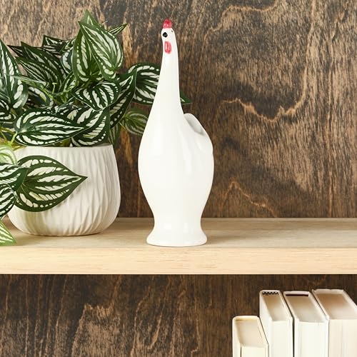 Elements 3.54x2.87x8.78 Inch White and Red Ceramic Rooster Figurine, Farmhouse Style Statue Durable Design for Everyday Use in Home Kitchen Dining and Entertaining Settings