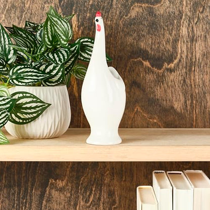 Elements 3.54x2.87x8.78 Inch White and Red Ceramic Rooster Figurine, Farmhouse Style Statue Durable Design for Everyday Use in Home Kitchen Dining and Entertaining Settings