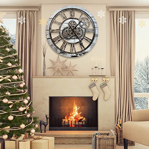 The B-Style Large Wall Clock 24 inch Gray and White - color: Gray White and Bronze Gears, size: 24 inch (60 cm)