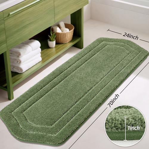 COSY HOMEER Plush Non-Slip Bath Mat, Green, 24" x 70" - color: Green, size: 24" x 70" (Oval)