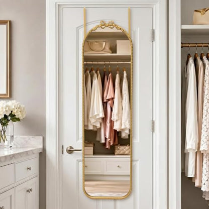 Besdomus Door Full Length Mirror: 14"x50" Gold Bow Over the Door Mirror - size: 50"L x 14"W
