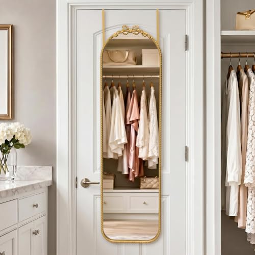 Besdomus Door Full Length Mirror: 14"x50" Gold Bow Over the Door Mirror - size: 50"L x 14"W