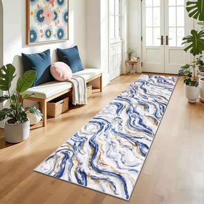 Yamaziot 2x10 Washable Modern Abstract Runner Rug Non-Slip for Hallways - color: Blue, size: 2x10ft