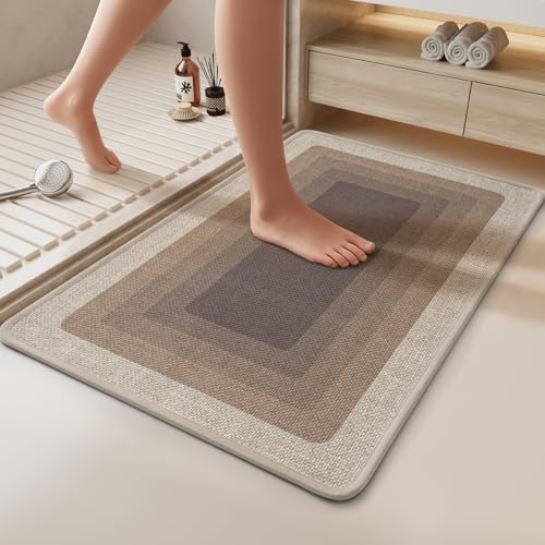 Bath Mat Non Slip,Quick Dry Bathroom Rug Under Door,24"x36",Brown - color: Grid Brown, size: 24" x 36"