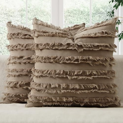 MIULEE Boho Linen Striped Throw Pillow Covers 18x18, Khaki Brown - color: Khaki, size: 18" x 18" (Pack of 2)