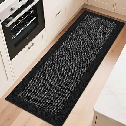 BEQHAUSE Kitchen Runner Rug 24"x60", Non Slip Kitchen Mat Washable, Black - color: Black, size: 24" X 60" (Rectangular)