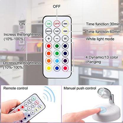 Hortsun 6 Pack Battery Operated LED Wireless Spotlight, 13 Color RGB, White - color: White, style: Battery Powered