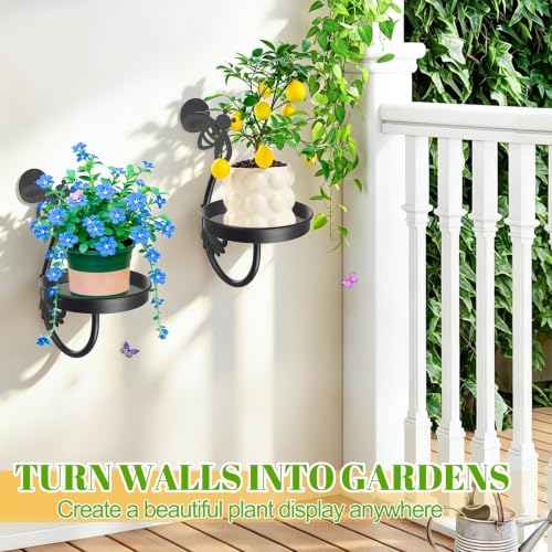 Metal Wall Plant Holder 2Pcs Indoor Outdoor Wall Flower Shelf - color: Black-Bees-2Pcs