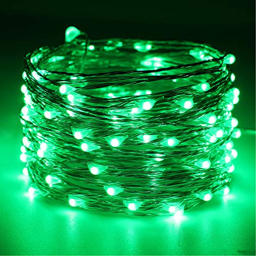 RUICHEN Fairy Lights Plug in, 33 Ft 100 LED Silver Wire Lights, Green - color: Green