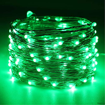 RUICHEN Fairy Lights Plug in, 33 Ft 100 LED Silver Wire Lights, Green - color: Green