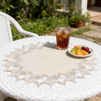 2 Pcs Lace Doily, 19" Round Neutral Earth Tones Beige Lace Coffee Table Topper Linen Style Tablecloth Placemats with Embroidery Edge for Dining Room - size: 19"