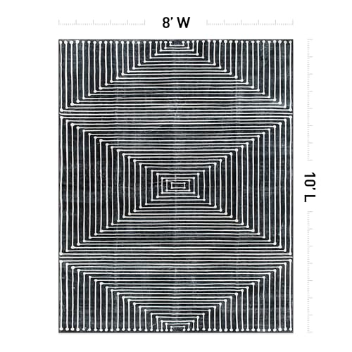 Rugshop Bohemian Stripes Marbella Non-Slip Washable Area Rug Black 8' x 10' - color: Black, size: 8' x 10' (Rectangular)