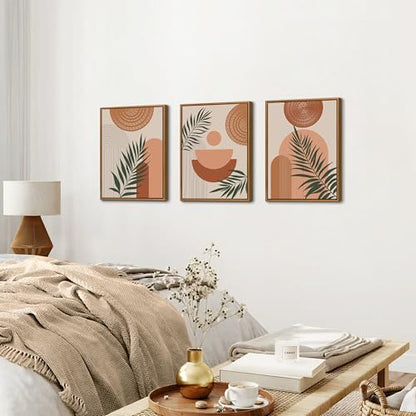 3 Pcs Terracotta Botanical Framed Canvas Wall Art Prints Abstract 12"x16" - color: Boho Terracotta Geometric Line Botanical, size: 12"x16"x3Pcs