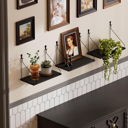 QsQueen Floating Shelves for Wall, Rustic Wood Shelf,11.8 Inch, No Drill - color: Black