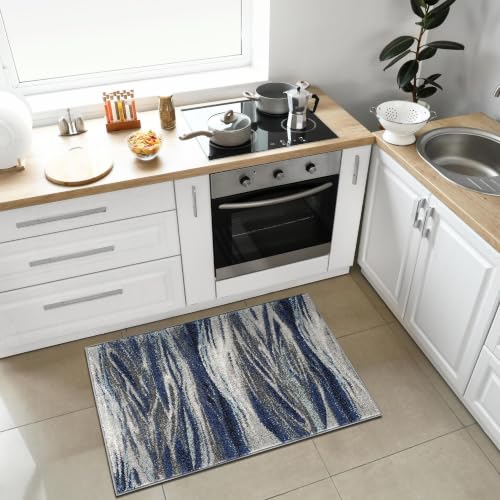 Keen Home Design Abstract Non-Shedding Entryway Rug, Soft Thick Pile, 2x3 - color: Skrik Navy, size: 2' x 3' (Rectangular)
