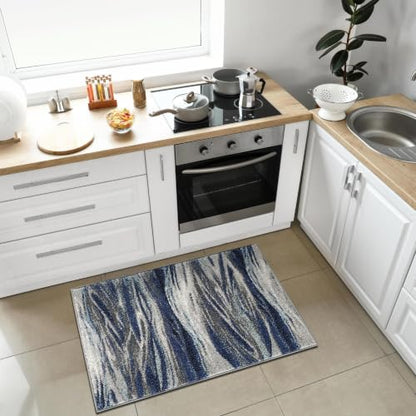 Keen Home Design Abstract Non-Shedding Entryway Rug, Soft Thick Pile, 2x3 - color: Skrik Navy, size: 2' x 3' (Rectangular)