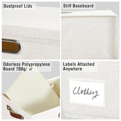 17" Large Fabric Storage Box with Lids, 3-Pack, White - color: White, size: Large-17"