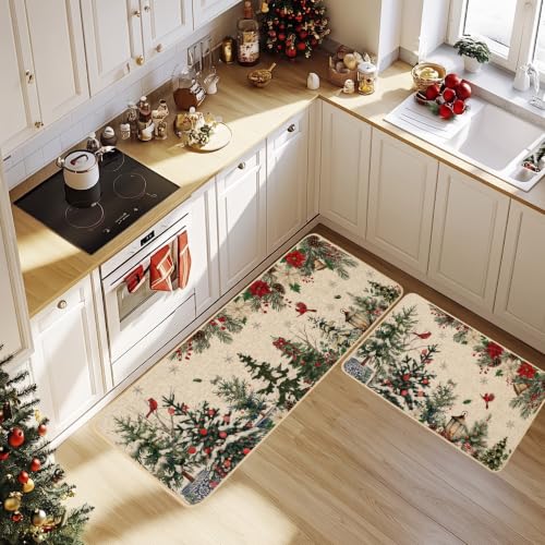 Baccessor Christmas Kitchen Rugs Set of 2, 17x29 and 17x47 Inch - color: Xmas Trees