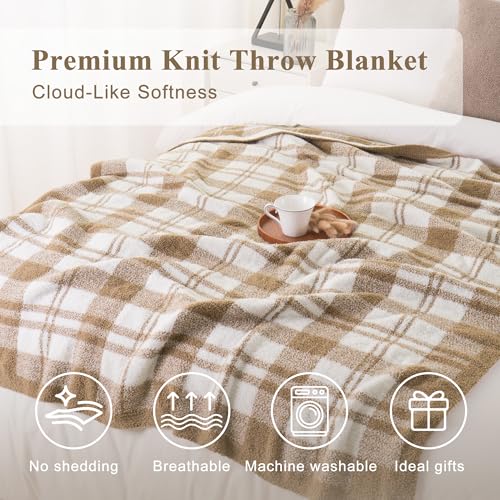 Battilo Plaid Beige Throw Blanket for Couch, Fall Blanket, 50"x60", Beige - color: Beige