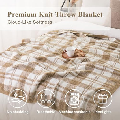 Battilo Plaid Beige Throw Blanket for Couch, Fall Blanket, 50"x60", Beige - color: Beige