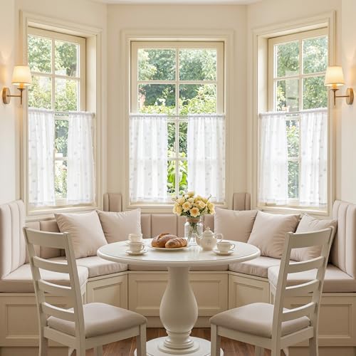MYSKY HOME White Sheer Curtains 30 inch Length for Small Window,2 Panels - color: 1-white, size: 26"W x 30"L (Pack of 2)